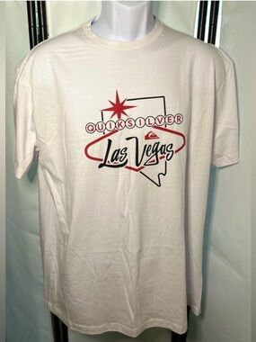Quiksilver White Las Vegas Graphic Tee with Red & Black Print size XLarge
